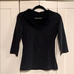 Navy Blue 3/4 Sleeve Top with Ruched Collar